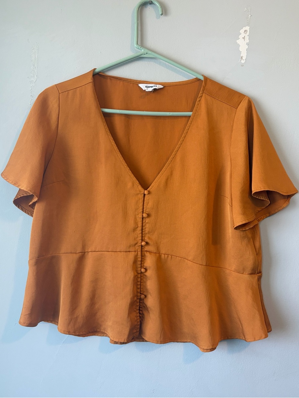 EXPRESS gold Button-Front V-Neck Peplum Top
